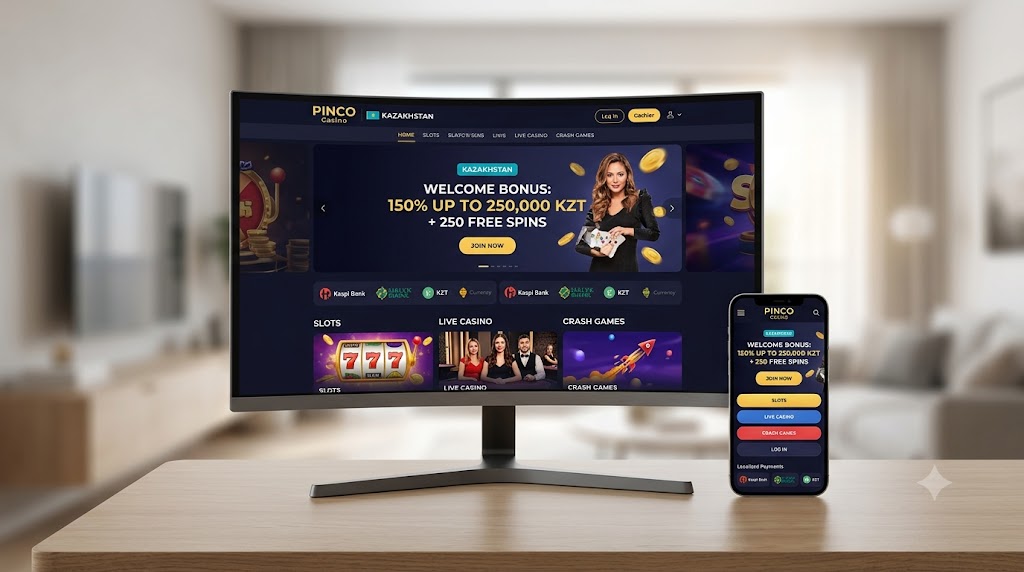 Главный экран PINCO Casino на компьютере и телефоне